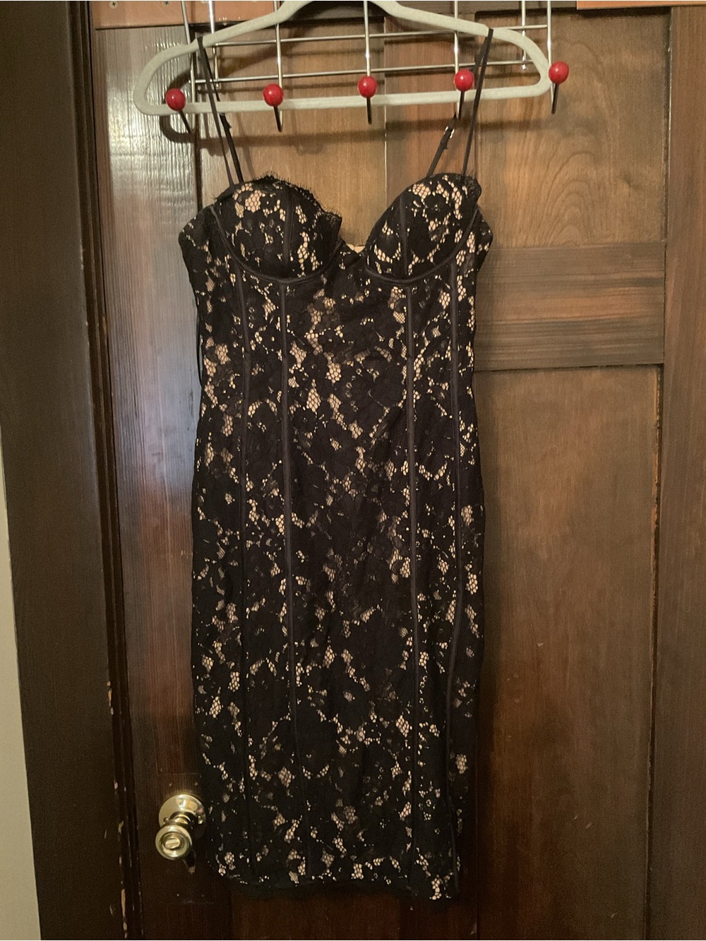 Fashion Nova Black Lace Midi Dress with Nude Lining